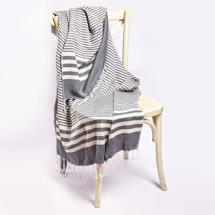 Fethiye Striped Blanket Throw - Blue