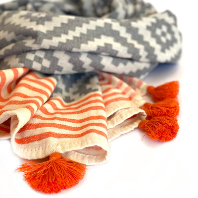 Merida Gray - Orange Turkish Towel / Blanket